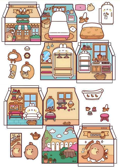 Kawaii Cat Paper Doll, House Doll Paper, Quite Book Printable Doll, Paper Doll House Printable Templates Book, Paper Doll House Printable Free, Molang Paper Doll, Doll Paper House, Paper Dolls Printable Templates Cut Outs, Ddunddun Toy Printables