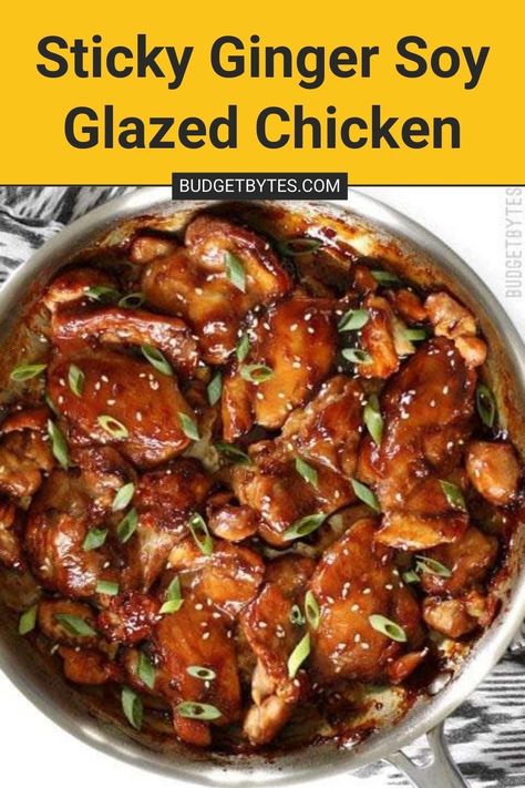 Sticky Ginger Soy Glazed Chicken features and simple marinade that turns into a sticky and delicious glaze. Pop over to our site for the recipe! | dinner recipes | chicken recipes | asian recipes | Soy Glazed Chicken, Chicken Thights Recipes, Simple Marinade, Chicken Chinese, Chinese Chicken Recipes, Soy Chicken, Recipes Beef, Easy Chinese Recipes, Glazed Chicken