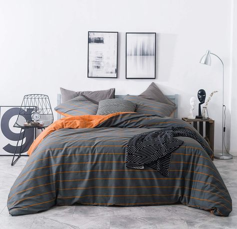 PRICES MAY VARY. 【100% Cotton】: SUSYBAO orange striped duvet cover set made of 100% natural cotton fabric, that is ultra soft, breathable, comfortable, durable and lightweight. Soft and comfy sense of touch always gives a sweet sleep experience all night. And the thickness of the orange geometric duvet cover set is suitable for all seasons. 【Striped Duvet Cover Set】: Reversible design duvet cover set, one side is orange pinstripe duvet cover, another side is burnt orange plaid duvet cover, simpl Dark Grey Duvet Covers, Gingham Duvet Cover, Pinstripe Bedding, Simple Duvet Cover, Plaid Duvet Cover, Striped Duvet Cover, Orange Duvet Covers, Geometric Bedding, Geometric Duvet Cover