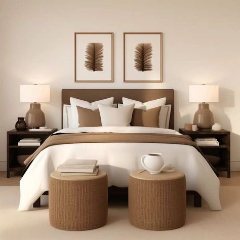 Beige And Brown Bedroom Ideas, Bedroom Ideas Beige, Brown And Cream Bedroom, Tan Bedroom Ideas, Chocolate Brown Bedrooms, White And Brown Bedroom, Light Brown Bedrooms, Brown Bedrooms, Brown Bedroom Ideas