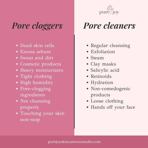 Are your pores clogged? 👀 They can manifest as blackheads, whiteheads, or even those pesky bumps that seem to never go away. It's frustrating, isn't it? Here's a list of what might be causing these unwelcome guests: dead skin cells, excess sebum, makeup residue, heavy moisturizers... Sounds familiar, right? We've all been there! But fret not, because I've got the solutions! 🙌 There are ways to combat them. ℹ️ Regular cleansing and exfoliation can help remove dead skin cells and unclog pore... No Pores Skincare, Clogged Pores Skincare, Sebum Removal Clogged Pores, Products For Clogged Pores, Unclog Pores On Face, Large Pores On Nose, How To Close Pores, Pores And Blackheads, Wax Studio