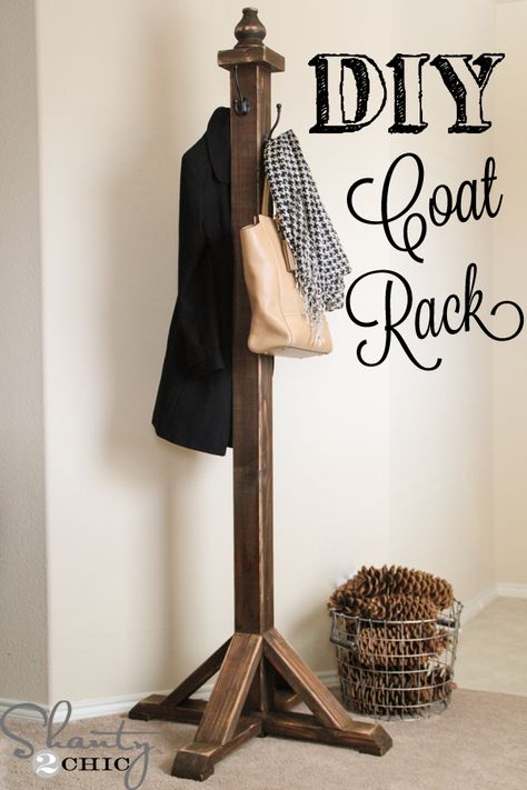 Love this DIY Coat Rack and it looks so easy!!! Diy Coat Rack, Woodworking Vise, Diy Coat, Coat Tree, Shanty 2 Chic, Clothes Hanging, Diy Holz, Coat Stands, Diy Wood Projects