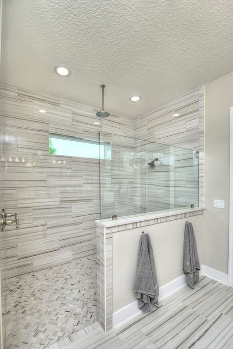 Affordable Walk In Shower Ideas, Walk In Shower With Half Wall And Bench, Spa Shower Ideas Walk In, Walk In Shower With Half Wall, Walk In Bathroom Showers, Safe Bathroom, Bedroom Addition, Full Bathroom Remodel, Bathroom Showers