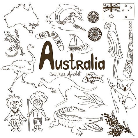 Australia Tattoo, Planner Doodles, Learn To Sketch, Australia Country, Cool Doodles, Australia Map, Dot Journals, Doodle Illustration, Geometric Animals