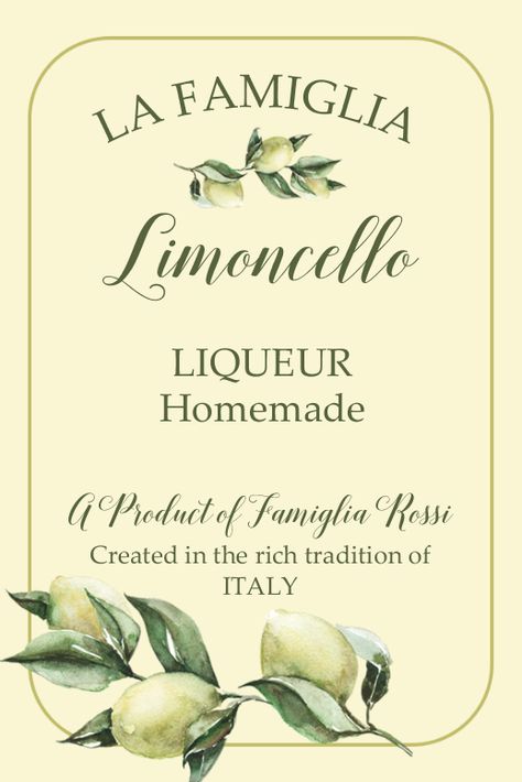 Italian Limoncello Liquor Labels by BottleYourBrand Food Label Design, Limoncello Labels, Italian Limoncello, Liquor Bottle Labels, Food Label, Liquor Bottles, Facebook Image, Food Labels, Wine Label