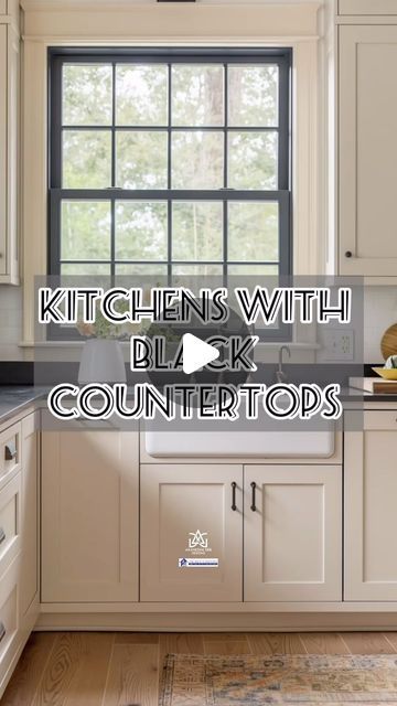 Kitchen Ideas With Black Countertops, Black Granite Kitchen Countertops, White Cabinets Black Countertops, Neutral Kitchen Designs, Black And Grey Kitchen, White Cabinets White Countertops, White Kitchen Countertops, Kitchen Cabinet Color, Black Kitchen Countertops