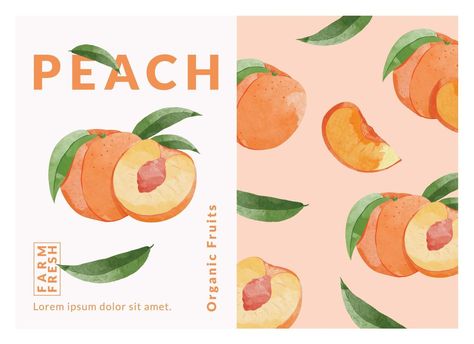 Fruit Illustration Packaging, Peach Packaging Design, Watercolour Packaging, Peach Packaging, Fruit Packaging Design, Peach Vector, Current Graphic Design Trends, Watercolor Packaging, Dental Retainer