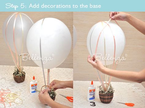 Make A Hot Air Balloon, Air Balloon Centerpiece, Hot Air Balloon Centerpiece, Hot Air Balloon Centerpieces, Diy Hot Air Balloons, Vintage Travel Themes, Balloon Centerpiece, Hot Air Balloon Party, Hot Air Balloon Decorations