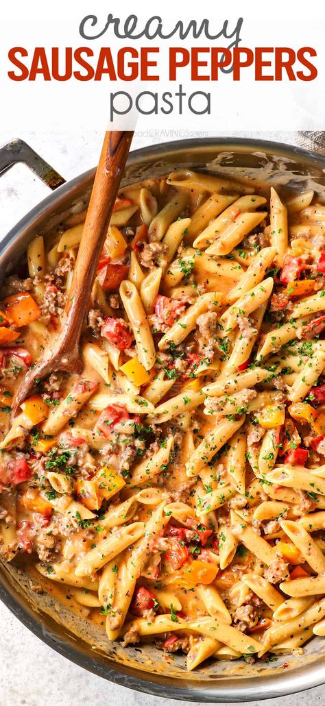 Sausage Peppers Pasta, Sausage Pepper Pasta, Homemade Kielbasa, Peppers Pasta, Sausage And Peppers Pasta, Sausage Pasta Recipes, Sausage Peppers, Italian Sausage Pasta, Italian Sausage Recipes