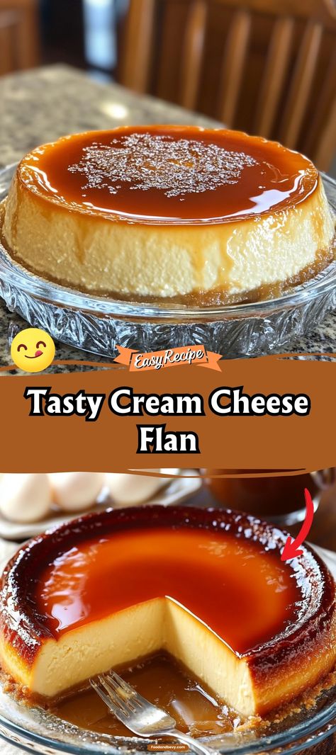 Delight in the silky smoothness of Cream Cheese Flan. Combining the rich flavors of cheesecake and traditional flan, this creamy dessert is topped with a golden caramel sauce for an indulgent finish. #CreamCheeseFlan #DecadentDesserts #CustardLovers Pumpkin Cream Cheese Flan Recipe, Flavored Flan Recipe, Flan Cream Cheese Recipe, Condensed Milk And Cream Cheese Recipes, Easy Custard Desserts, Traditional Cheesecake Recipes, Flan De Queso Puerto Rico Recipes, Cheesecake Flan Recipe, Flan Dessert Recipes