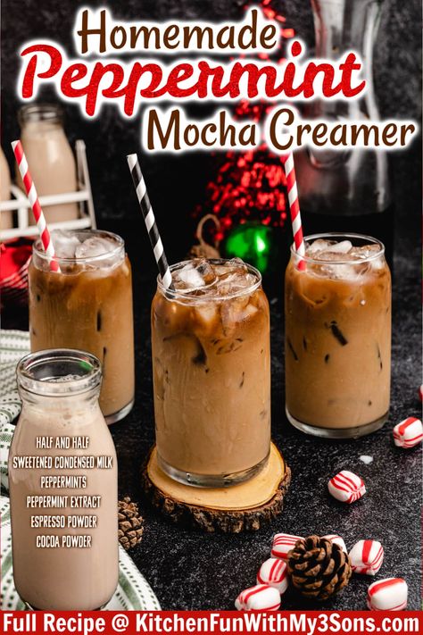 My Homemade Peppermint Mocha Coffee Creamer is super easy to make and incredibly delicious and creamy. Make this creamer using all-natural ingredients, so it's a better alternative than store-bought. And the best part? You can save money and make it in advance. Homemade Peppermint Mocha Creamer, Mocha Coffee Creamer Recipe, Mocha Creamer Recipe, Peppermint Mocha Coffee Creamer, Peppermint Coffee Creamer, Speciality Drinks, Peppermint Mocha Coffee, Homemade Peppermint Mocha, Peppermint Mocha Creamer