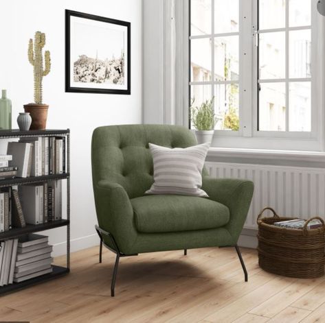 sage green armchair Green Chair Living Room, Navy Accent Chair, Green Accent Chair, Green Living Room Decor, Queer Eye, Modern Accent Chair, Living Room Green, Club Chair, Apartment Interior Design