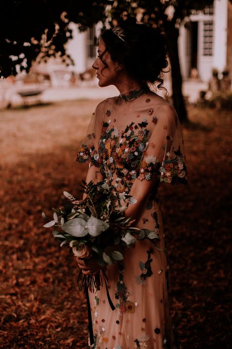 Trending Now! The Embroidered Wedding Dress: These Colorful, Floral Gowns Are Turning Heads - Green Wedding Shoes Floral Embroidered Wedding Dress, Floral Gowns, Green Wedding Dresses, Embroidered Wedding Dress, Bride Floral, Alternative Wedding Dresses, Floral Wedding Dress, Floral Gown, Embroidered Wedding