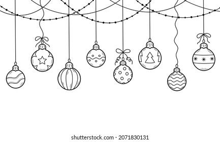 Christmas Picture Drawing, Simple Ornament Drawing, Christmas Clip Art Black And White, How To Draw Christmas Ornaments, Christmas Bauble Drawing, Christmas Baubles Drawing, Christmas Bauble Illustration, Christmas Ball Drawing, Christmas Balls Drawing