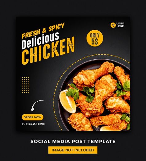 Spicy Fried Chicken, Food Social Media, Food Promotion, Social Media Branding Design, Flyers Design, Food Banner, Instagram Banner, Food Menu Design, Food Advertising