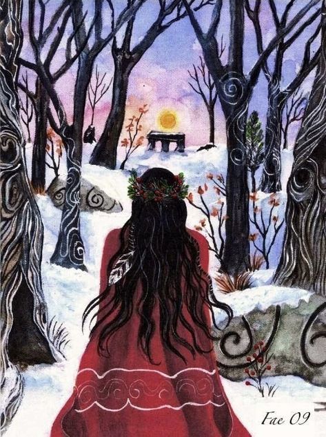 Winter Solstice. Yule Painting Ideas, Solstice Art, Sacred Feminine, Winter Love, Goddess Art, Winter Solstice, Spiritual Art, Gods And Goddesses, Yule