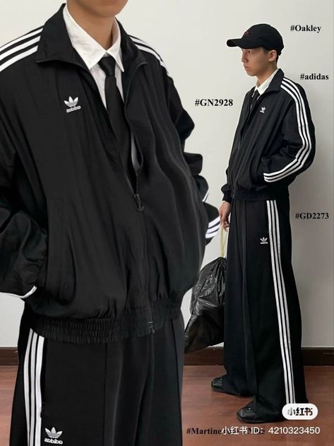 Adidas Tracksuit Aesthetic, Adidas Track Suit Outfit, Japanese Hip Hop Fashion, Adidas Outfit Aesthetic, Adidas Jacket Outfit, Tech Outfit, Business Core, Looks Adidas, Sporty Outfit