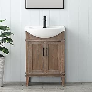 UrbanFurnishing.net - Ivy 24" Inch Single Sink Bathroom Vanity with Porcelain Top - White Bathroom Vanity Wood, 24 Inch Vanity, Small Bathroom Vanities, Wood Ceramic, Paw Paw, Farmhouse Ideas, White Vanity Bathroom, Bathroom Vanities For Sale, Bath Ideas