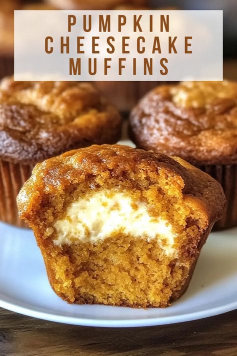 Discover the perfect fall treat with these Pumpkin Cheesecake Muffins! Soft, spiced pumpkin muffins filled with a luscious cheesecake center create a delightful combination that everyone will love. These easy-to-make muffins are perfect for breakfast, brunch, or a sweet snack. Warm your kitchen with the cozy aromas of fall and impress your friends and family! Save this recipe for later and start baking today! 🍰🎃 Pumpkin Spice Cheesecake Muffins, Breakfast Cheesecake Recipe, Pumpkin Filled Muffins, Snickerdoodle Pumpkin Muffins, Pumpkin Muffins Using Spice Cake, Clean Pumpkin Muffins, Cheesecake Pumpkin Muffins, Pumpkin Muffins Recipes Easy, Recipe For Pumpkin Muffins