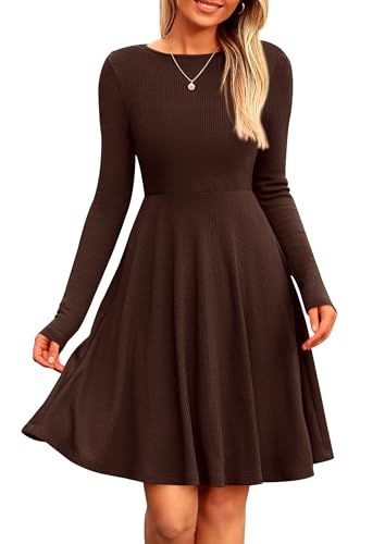 PRETTYGARDEN Women's Fall Short Dress Ribbed Knit Crewneck Long Sleeve A Line Flowy Casual Elegant Cute Going Out Dresses Short Fall Dresses, Dress Flowy, Winter Outfit Inspiration, Cold Weather Fashion, Ribbed Knit Dress, Long Sleeve Sweater Dress, Womens Crewneck, Ribbed Dresses, Knit Crewneck