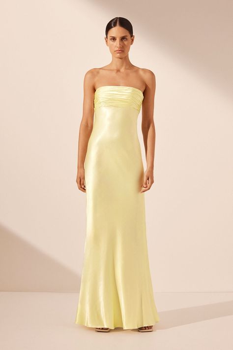 Love Letters From Sanne – Shona Joy Simple Prom Dress Strapless, Silk Strapless Prom Dress, Long Strapless Silk Dress, Pretty Long Dresses Formal, Yellow Silk Maxi Dress, Strapless Yellow Prom Dress, Yellow Strapless Prom Dress, Yellow Maxi Dress Wedding, Prom Dresses Revolve