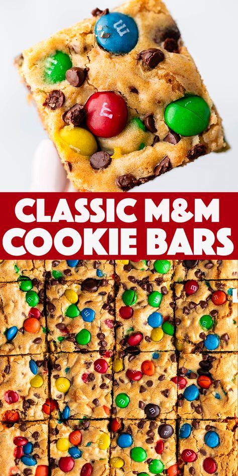 Chocolate Chip M&m Bars, Mini M M Cookie Bars Easy, M And M Cookie Recipe Bar, Pretzel M M Treats, M M Cookies Bars Recipe, Chocolate Chip M&m Cookie Bars, M&m Blondies, M And M Blondies, Cookie Bars M&m