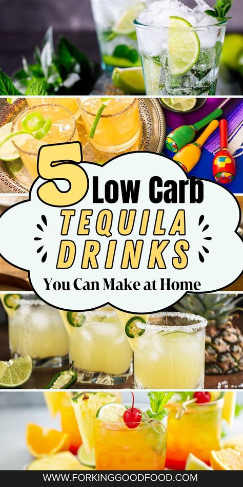 Sip on these 5 Low Carb Tequila Drinks you can make at home! 🍹🥃 Enjoy the flavors of tequila without the guilt, with recipes that are light on carbs but full of taste. Perfect for those looking to indulge in a refreshing cocktail without straying from their low-carb lifestyle. Cheers to delicious and guilt-free drinks! #LowCarbDrinks #TequilaCocktails #HomeMixology #HealthyMixology #RefreshingSips #GuiltFreeDrinks #CocktailRecipes #DrinkInspiration No Carb Alcoholic Drinks, Low Calorie Titos Vodka Drinks, Drinks Using Tequila, Easy Low Calorie Drinks Alcohol, Keto Tequila Cocktails, Low Cal Tequila Drinks, Tequila Cocktails Low Calorie, Low Carb Tequila Drinks, Low Carb Vodka Cocktails