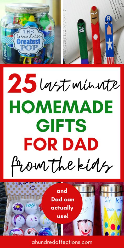 Are you needing a last-minute gift for dad from the kids? Here are 25 to choose from that are easy, quick, and DIY! AND, they are gifts Dad can actually USE! Click here to get started! #homemadegifts #giftsfordad #lastminutegifts #diy #fromkids #homemade Baby Gifts For Dads Birthday, Homemade Valentines Day Gifts For Dad From Kids, Christmas Dad Gifts Diy, Home Made Christmas Gift For Dad, Diy Valentines Gift For Dad, Valentine Daddy Gifts, Valentines Gifts For Dad From Toddler, Valentines Gifts For Dad From Daughter, Christmas Craft For Dad From Toddler