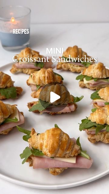 Recipes on Instagram: "These Mini Croissant Sandwiches are the cutest bite-sized snacks 🥐 & they’re incredibly easy to make.

-1 package puff pastry
-egg wash (1 egg, 1 egg yolk, 1 tbsp. water)
-Dijon mustard
-sliced ham
-cheese of choice
-arugula

#minicroissantsandwiches #mini #croissants #sandwiches #appetizers #easyrecipes" Mini Ham And Cheese Croissants, Christmas Mini Sandwiches, Mini Croissant Sandwiches Appetizers, Croissant Sandwich Ideas, Mini Croissant Sandwiches, Croissant Ham And Cheese, Croissant Appetizers, Mini Sandwiches For Parties, Croissants Sandwiches