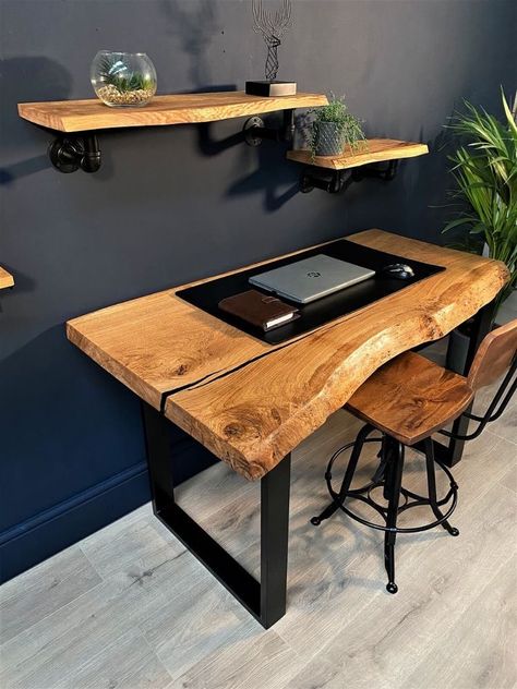 Live Edge Resin, Rustic Office Desk, Industrial Office Desk, Live Edge Desk, Rustic Office, Rustic Desk, Home Office Setup, Executive Desk, Wood Desk