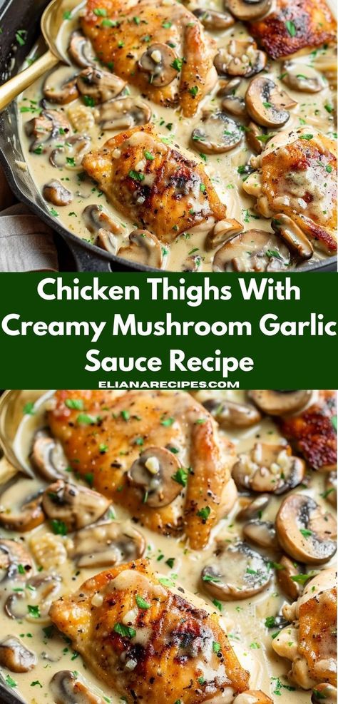 Mushroom Garlic, Garlic Sauce Recipe, Easy Chicken Dinner Recipes, Favorite Recipes Dinner, Health Dinner Recipes, Chicken Dishes Recipes, Juicy Chicken, Garlic Sauce, Delicious Dinner