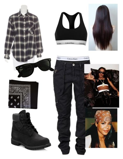 Aaliyah 90s inspired outfit by arikelly on Polyvore featuring polyvore, fashion, style, R13, Calvin Klein, Calvin Klein Underwear, Ray-Ban, Timberland and clothing Aaliyah Costume, Aaliyah 90s, 90s Hip Hop Outfits, Aaliyah Outfits, 90s Fashion Party, Black 90s Fashion, 90s Party Outfit, Tomboy Stil, Throwback Outfits