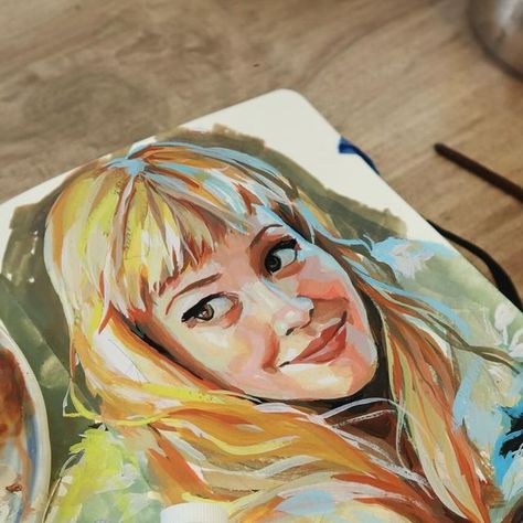 Gouche Painting Faces, Gouache Painting Face, How To Paint Watercolor Portraits, Gouache Face Painting, Gouache Art People, Color Study Art, Gouache Painting People, Guache Portrait Paintings, Gouache Portrait Tutorial