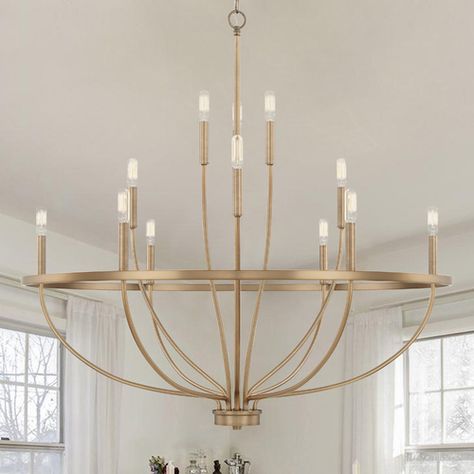 Greyson 12 Light Chandelier, Light Gold Chandelier, Gold Dining Chandelier, Primary Bedroom Chandelier, Wayfair Chandelier, Entry Lighting High Ceiling, Large Lighting For High Ceilings, Entry Chandelier Entryway, 2 Story Foyer Chandelier