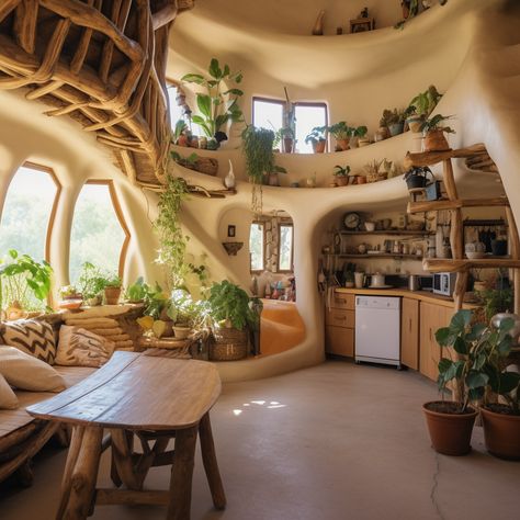 Cob Houses Interior, Cob House Interior Kitchens, Cobb Tiny House, Earth Home Design, Adobe House Aesthetic, Earthship Living Room, Cob House Living Room, Two Story Cob House, Bini Shell Homes