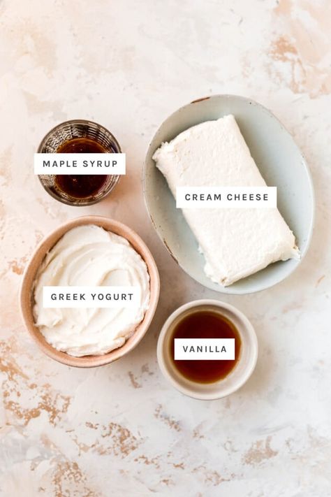 Cream Cheese Yogurt Frosting, Maple Syrup Cream Cheese Frosting, Healthy Cream Cheese Frosting Recipe, Protein Cream Cheese Frosting, Healthy Cream Cheese Icing, Greek Yogurt Cream Cheese Frosting, Paleo Cream Cheese Frosting, Greek Yogurt Frosting Healthy, Healthier Cream Cheese Frosting