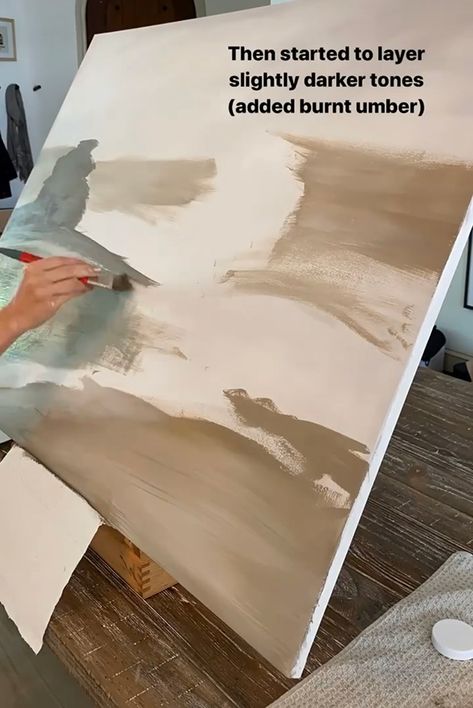 How To Paint Over Canvas Painting, Acrylic Landscape Beginner, Diy Large Acrylic Painting, Acrylic Art Landscapes, Painting Over Acrylic Painting, Diy Abstract Mountain Painting, Diy Abstract Landscape Art, Abstract Countryside Painting, Watered Down Acrylic Paint