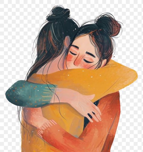 Sister Doodles, Friends Illustration Art Friendship, Sister Hug, Hug Painting, Best Friend Illustration, Hug Illustration, Friend Art, Friendship Art, Friends Hugging