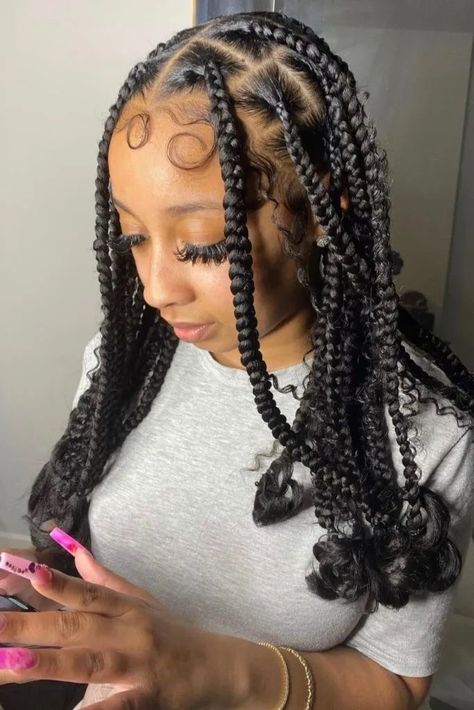 Coi Leray Braids With Curls, Coi Braids, Coi Leary, Leray Braids, Coi Leray Braids, Coi Leray, Cute Box Braids, Short Box Braids Hairstyles, Big Box Braids Hairstyles