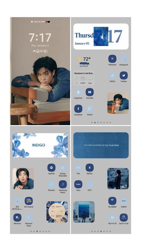 Android Layout, Indigo Rm, Lockscreen Themes, My Homescreen, Android Theme, Iphone Home Screen Layout, Phone Inspiration, Iphone App Layout, App Layout