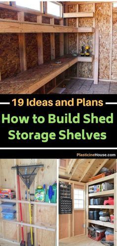 Diy Shed Shelves, How To Organize A Shed, Storage Building Organization, How To Build Shed, Shed Storage Shelves, Build Shelves, Build Shed, Shed Shelving, Garage Organizing