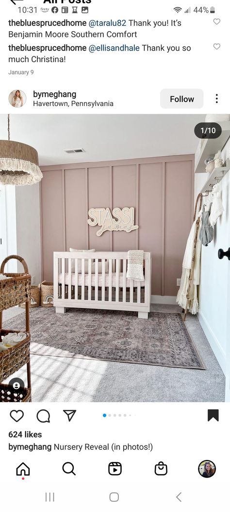 White And Mauve Nursery, Mauve Pink Accent Wall Nursery, Blush Board And Batten Wall, Nursery With Pink Accent Wall, Mauve Nursery Wall, Dusty Rose Accent Wall Nursery, Mauve Accent Wall Nursery, Sage And Mauve Nursery, Dusky Pink Nursery