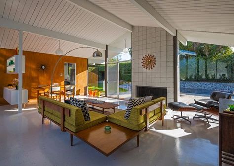 Eichler home for sale Living Room Concrete Floor, Mid Century Living Room Decor, Mid Century Modern Living Room Decor, Mcm Living Room, Mcm Living, Eichler Homes, Mid Century Living, Mid Century Living Room, Mid Century Modern Living