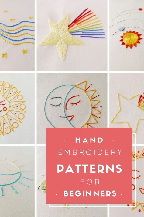 15 space-inspired colorful modern hand embroidery designs to decorate your home and clothes. Click to learn more or Pin for later! Embroidery Inspiration Simple Cute, Small Embroidery Designs Free Pattern, Handkerchief Embroidery Pattern, Embroidery Inspiration Beginner, Easy Beginner Embroidery Projects, Beginning Embroidery Patterns, Tiny Embroidery Ideas Easy, Embroidery Patterns Free Templates Stitching, Fun Embroidery Ideas Clothes