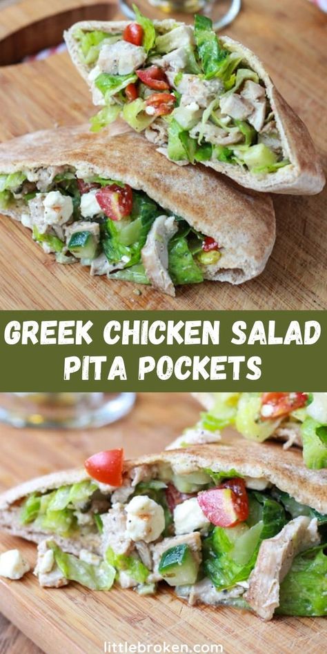 Chicken Salad Pita, Chicken Pita Recipes, Greek Chicken Pita, Pita Pocket Recipes, Fresh Lunch, Modern Cooking, Greek Pita, Pita Wrap, Greek Vinaigrette