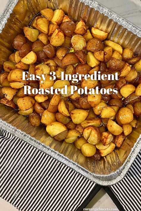 These easy Lipton onion roasted potatoes are insanely delicious! You'll only need three ingredients: potatoes, olive oil, and an envelope of Lipton onion soup mix. I used red potatoes, but you can use all-purpose potatoes as well. Serve this with steak, meatloaf, or any dinner meal you are serving. Bake in the oven for roasting or in the slow cooker/crockpot if you want them extra tender.  // lipton onion roasted potatoes // easy lipton potatoes // Oven Roasted Potatoes With Onion Soup, Easy Fried Potatoes And Onions Skillet, Roasted Small Red Potatoes Oven, Roasted Potatoes And Onions In Oven, Lipton Potatoes, Lipton Onion Soup Potatoes, Recipes With Roast, Red Potatoes In Oven, Crockpot Roasted Potatoes