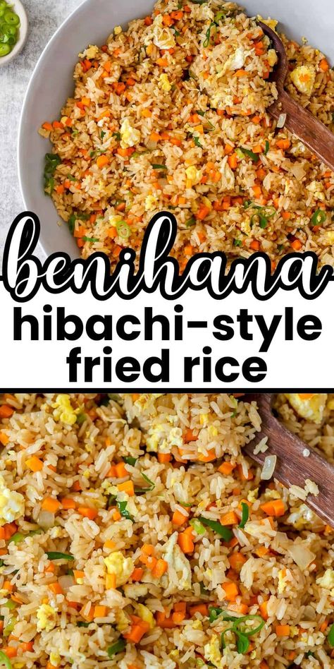 Hibachi restaurant-style fried rice is a classic side dish that is incredibly easy to make at home. This Benihana copycat recipe comes together in under 20 minutes and is completely customizable with endless add-in options! Habachi Fried Rice, Fried Rice Benihana, Hibachi Vegetables, Best Fried Rice Recipe, Chicken Fried Rice Recipe Easy, Hibachi Fried Rice, Hibachi Restaurant, Hibachi Recipes, Chicken Carbonara Recipe