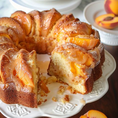 Peach Cobbler Pound Cake Preppy Kitchen Peach Cake, Sour Cream Peach Cake, Dessert With Fresh Peaches, Peach Cobbler Loaf, Peach Pound Cake Recipe Sour Cream, Peach Cornmeal Cake, Peach Pear Cobbler, Peach Custard Cake, Peach Pecan Bread