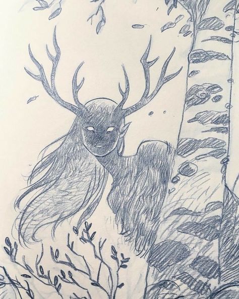 Drawing Of A Drawing, Creepy Drawing Sketches, Forest Spirits Art, Monster Ideas Drawing, Cryptid Drawing Reference, Cryptids Drawings, Cryptic Drawings, How To Draw Creatures, Escapism Drawing