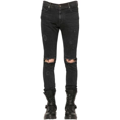 Rta Men 16.5cm Destroyed Stretch Denim Jeans (605 CAD) ❤ liked on Polyvore featuring men's fashion, men's clothing, men's jeans, pants, bottoms, men, washed black, mens super skinny jeans, mens button fly jeans and mens skinny jeans Torn Pants, Bottoms Men, Marvel Clothes, Torn Jeans, Ripped Jeans Men, Black Ripped Jeans, Destroyed Jeans, Button Fly Jeans, Jeans Mens